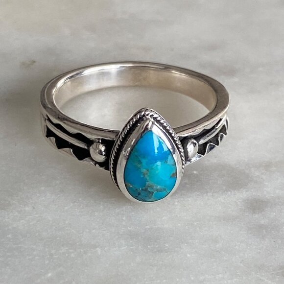 NEW Mojave Turquoise Tear Drop Sterling Silver Band Ring Size 10 - Picture 1 of 5